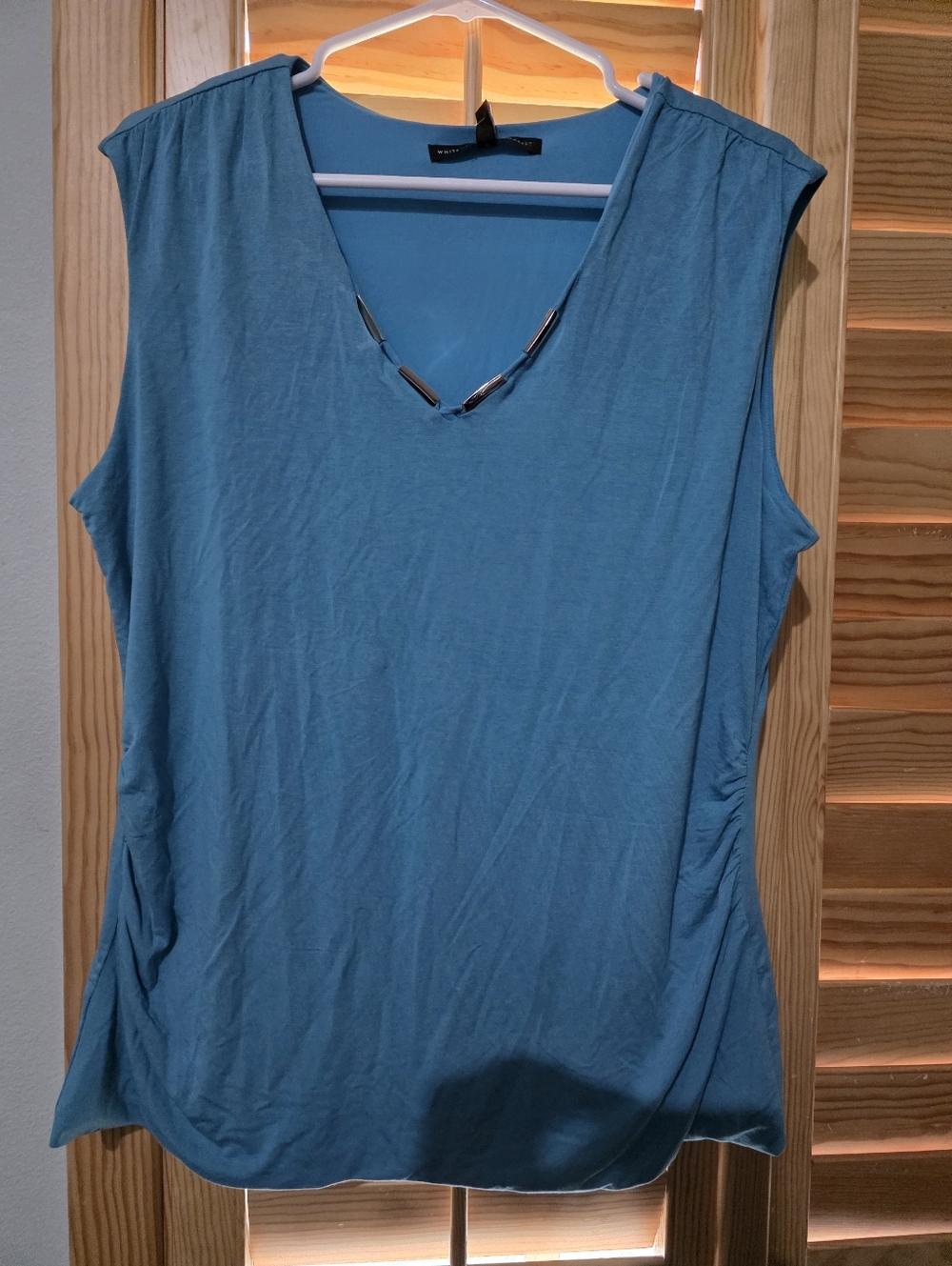 White House Black Market Teal Sleeveless V-Neck Tank with Silver Accent